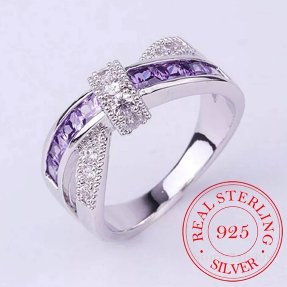NEW S925 Amethyst Crossover Ring - Picture 4 of 6